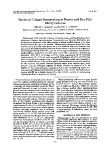 APPLIED AND ENVIRONMENTAL MICROBIOLOGY, Nov. 1981, p06$Vol. 42, No. 5  Bacterial Culture Preservation in Frozen and Dry-Film