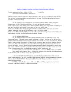 Southern Campaign American Revolution Pension Statements & Rosters Pension Application of Henry Dudley R13891 Transcribed and annotated by C. Leon Harris. VA Half Pay