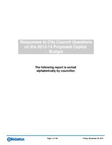 Responses to City Council Questions on the[removed]Proposed Capital Budget