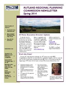 RUTLAND REGIONAL PLANNING COMMISSION NEWSLETTER Spring 2014 W  Special points of