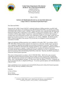 United States Department of the Interior BUREAU OF LAND MANAGEMENT Bishop Field Office 351 Pacu Lane Suite 100 Bishop, California[removed]www.blm.gov/ca/bishop