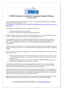 CMEIG Statement on Federal Government Stimulus Package