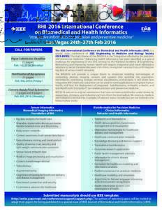 BHI-2016 International Conference on Biomedical and Health Informatics “Integrative informatics for precision and preventive medicine”  Las Vegas 24th-27th Feb 2016