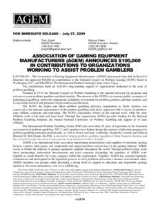 Responsible Gaming / International Game Technology / Gambling / Suzo / Bally Technologies / Problem gambling / Entertainment / Gaming / National Council on Problem Gambling