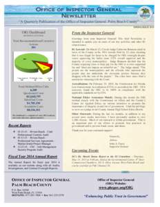 Office of Inspector General Newsletter “A Quarterly Publication of the Office of Inspector General, Palm Beach County” SPRING ISSUEOIG Dashboard
