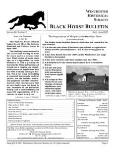 WINCHESTER HISTORICAL SOCIETY BLACK HORSE BULLETIN Volume 32, Number 2