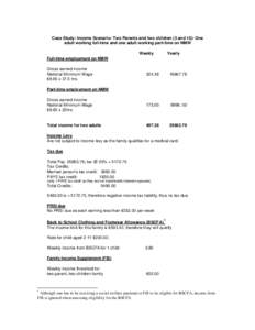 Case Study: Income Scenario- Two Parents and two children (3 and 10)- One adult working full-time and one adult working part-time on NMW Weekly Yearly