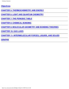 Freshmen Chemistry  Objectives CHAPTER 5- THERMOCHEMISTRY AND ENERGY CHAPTER 6- LIGHT AND QUANTUM CHEMISTRY CHAPTER 7- THE PERIODIC TABLE