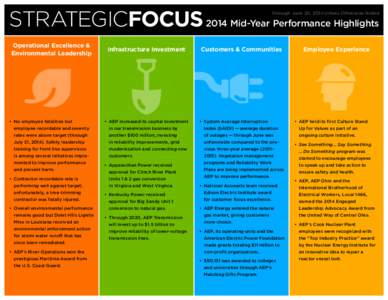 STRATEGICFOCUS 2014 Mid-Year Performance Highlights  Through June 30, 2014 Unless Otherwise Noted Operational Excellence & Environmental Leadership