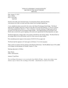 TOWN OF EGREMONT, MASSACHUSETTS MEETING OF THE SELECT BOARD MINUTES ************************************************************************************ Date: January 25, 2017 Time: 9:00am