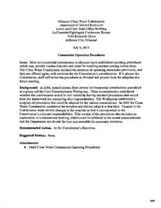 Missouri Clean Water Commission Department of Natural Resources Lewis and Clark State Office Building LaCharretteNightingale Conference Rooms 1101 Riverside Drive Jefferson City, Missouri