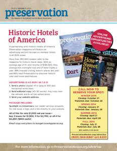 PEOPLE SAVING PLACES  The magazine of the National Trust for Historic Preservation Historic Hotels of America