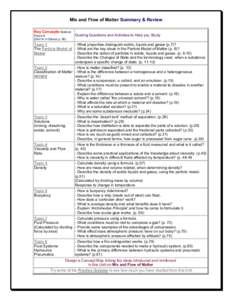 Mix and Flow of Matter Summary & Review Key Concepts Science Focus 8 (Unit At A Glance pGuiding Questions and Activities to Help you Study