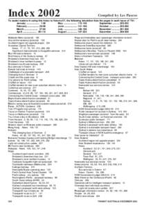 Index[removed]Compiled by Les Pascoe To assist readers in using this Index to Volume 57, the following tabulation lists the pages in each issue of ‘TA’: January ................... 1-28