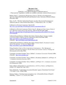 Resource List (Alphabetical, by Author) (Partial list – to be updated throughout recodification process) (“Point and click” hyperlinks to websites are available on electronic versions of this document.) Behrens, Pe