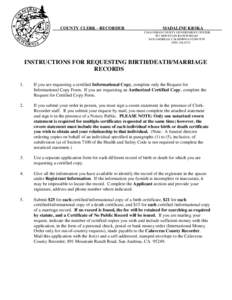 COUNTY CLERK - RECORDER  MADALINE KRSKA CALAVERAS COUNTY GOVERNMENT CENTER 891 MOUNTAIN RANCH ROAD SAN ANDREAS, CALIFORNIA[removed]