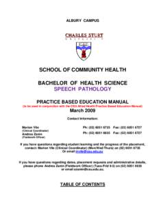 ALBURY CAMPUS  SCHOOL OF COMMUNITY HEALTH BACHELOR OF HEALTH SCIENCE SPEECH PATHOLOGY PRACTICE BASED EDUCATION MANUAL