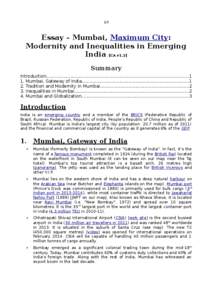 1/3  Essay – Mumbai, Maximum City: Modernity and Inequalities in Emerging India [CA v1.2] Summary