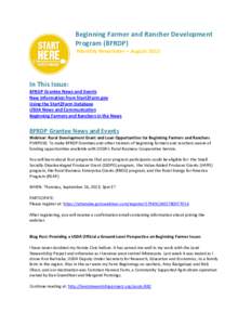 Beginning Farmer and Rancher Development Program (BFRDP) Monthly Newsletter – August 2013 In This Issue: