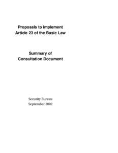 Proposals to implement Article 23 of the Basic Law Summary of Consultation Document