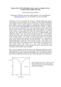 Studies of the Co(II)/Co(III)(dbbip)2  Redox couple as a Mediator for Dye-sensitized Nanocrystalline Solar Cells