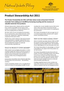 Product Stewardship Act 2011 Fact Sheet
