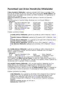 Parenteel van Arien Hendricks Ottelander I Arien Hendricks Ottelander is geboren omstreeks[removed]Arien is overleden. Arien trouwde, ten hoogste 26 jaar oud, vóór 1696 met [waarschijnlijk] Aantje Willems, ten