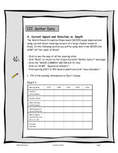 III. Gather Data A. Current Speed and Direction vs. Depth The World Ocean Circulation Experiment (WOCE) made observations using current meter moorings as part of a large climate research study. In the following section y