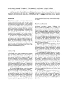 THE INFLUENCE OF DUST ON MARTIAN OZONE DETECTION. D. G. Dawson, M. R. Patel, S. R. Lewis, J. P. Mason, Department of Physical Sciences, The Open University, Walton Hall, Milton Keynes MK7 6AA, UK, P. G. J. Irwin, Atmosph