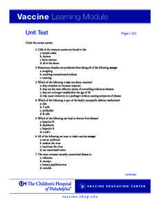 Vaccine Learning Module Unit Test Page 1 of 2