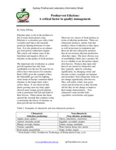 Sydney Postharvest Laboratory Information Sheet  Postharvest Ethylene: A critical factor in quality management.  By Jenny Jobling