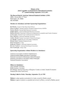 Minutes of the Joint Committee on Standards for Educational Evaluation 37th Annual Meeting, September 22-23, 2011 The Beacon Hotel & American National Standards Institute (ANSI[removed]L. Street, NW, 11th Floor Washington,