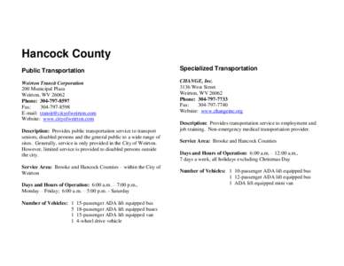 Hancock County Public Transportation Specialized Transportation  Weirton Transit Corporation
