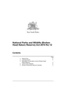 New South Wales  National Parks and Wildlife (Broken Head Nature Reserve) Act 2010 No 12  Contents