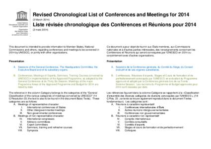 Revised Chronological List of Conferences and Meetings for[removed]March[removed]Liste révisée chronologique des Conférences et Réunions pour[removed]mars 2014)