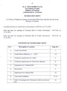 No. FVol-II) Government of India Ministry of Tourism (Administration - I Section)  For Hiring of Manpower Agency for providing Data Entry Operator Service to the