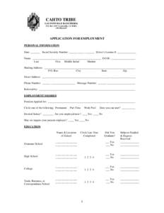 CAHTO TRIBE LAYTONVILLE RANCHERIA P.O. Box 1239 · Laytonville, CA[removed]6197  APPLICATION FOR EMPLOYMENT