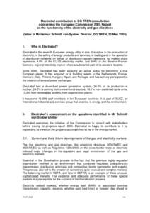 Electrabel contribution to DG TREN consultation concerning the European Commission 2005 Report on the functioning of the electricity and gas directives (letter of Mr Helmut Schmitt von Sydow, Director, DG TREN, 23 May 20