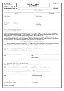 State of Alabama Unified Judicial System Form SM-7 Case Number