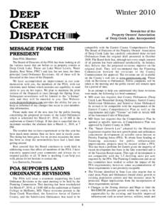 DEEP CREEK DISPATCH➠ Winter 2010 Newsletter of the