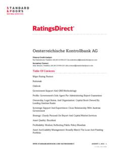 Oesterreichische Kontrollbank AG Primary Credit Analyst: Kai Stukenbrock, Frankfurt[removed]247; [removed] Secondary Contact: Alois Strasser, Frankfurt[removed]240; alois.strasser