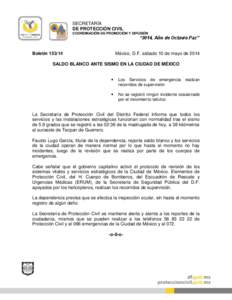 SECRETARÍA DE PROTECCIÓN CIVIL COORDINACIÓN DE PROMOCIÓN Y DIFUSIÓN “2014, Año de Octavio Paz”