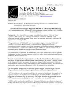 ACWA News Release[removed]NEWS RELEASE Association of California Water Agencies 910 K Street, Suite 100 · Sacramento, California[removed][removed] · FAX[removed] · http://www.acwa.com