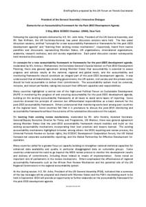 Briefing Note prepared by the UN Forum on Forests Secretariat President of the General Assembly’s Interactive Dialogue Elements for an Accountability Framework for the Post-2015 Development Agenda 1 May 2014, ECOSOC Ch