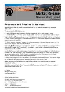 Market Release Newcrest Mining Limited 26 September[removed]Resource and Reserve Statement