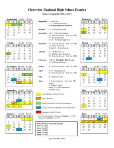 Clearview Regional High School District School Calendar[removed]September (S=19 M 1 8