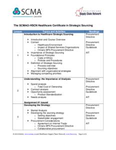 The SCMAO-HSCN Healthcare Certificate in Strategic Sourcing Lesson 1  Topics and Activities