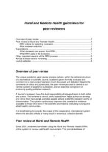 Rural and Remote Health guidelines for peer reviewers Overview of peer review ....................................................................................... 1 Peer review at Rural and Remote Health .............