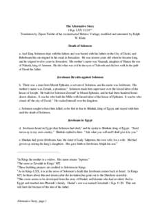 The Alternative Story 1 Kgs LXX 12:24a-z Translation by Zipora Talshir of her reconstructed Hebrew Vorlage; modified and annotated by Ralph