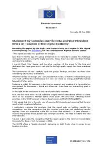 EUROPEAN COMMISSION  STATEMENT Brussels, 28 May[removed]Statement by Commissioner Šemeta and Vice-President